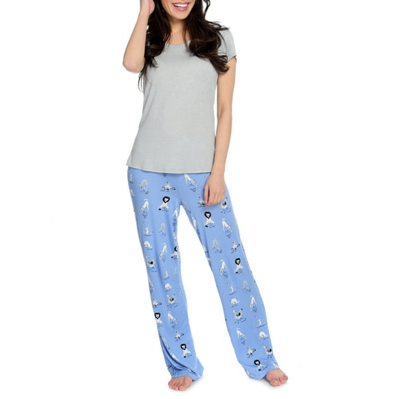 Munki Munki Womens Fancy Drinks Flannel Jogger Sleepwear Pajama Set BHFO 7994